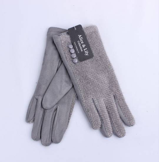 Winter ladies textured glove w button  trim grey Style; S/LK4765/GRY
